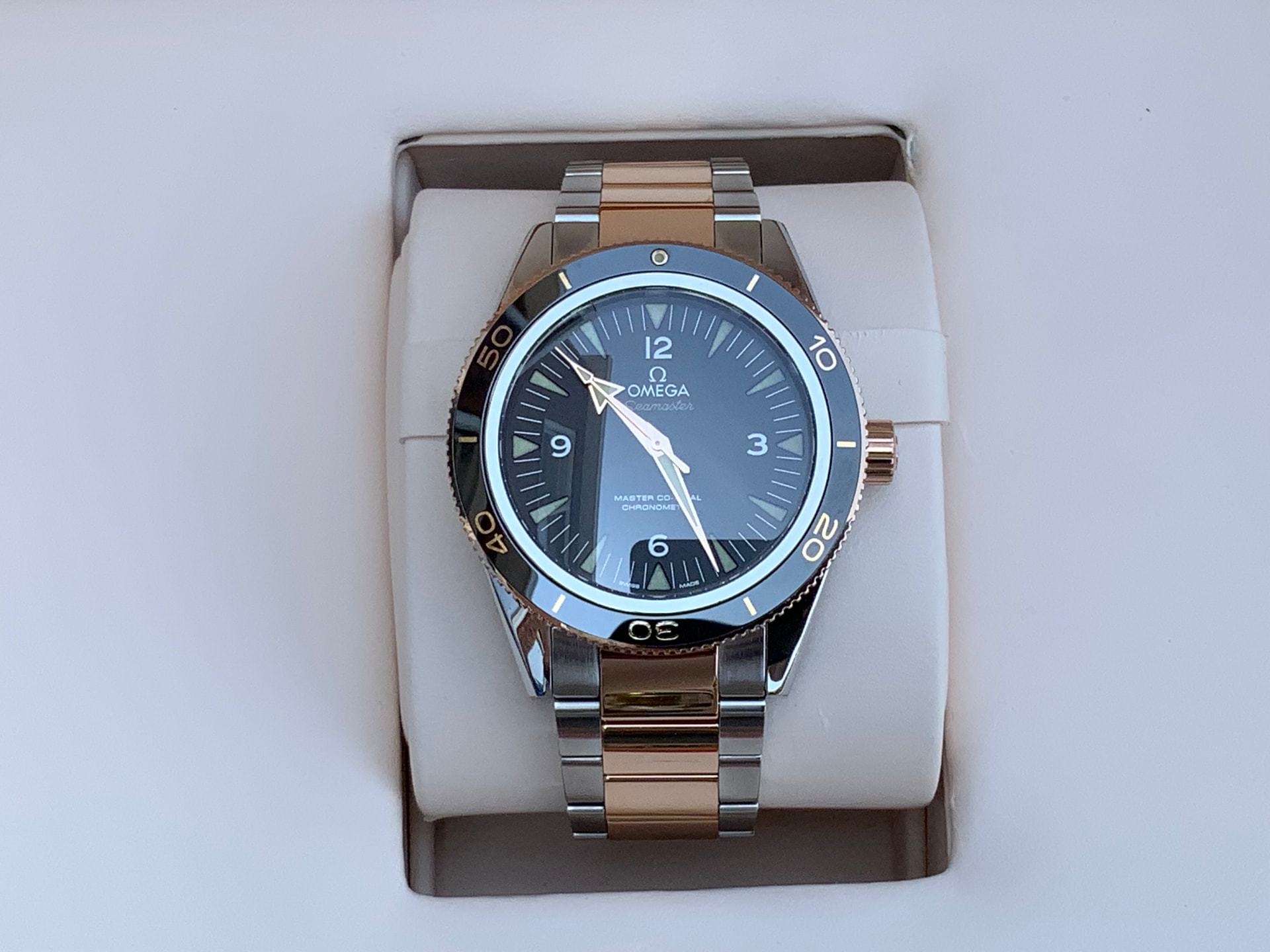 Omega Seamaster 300 Master Co-Axial in steel and rose gold with black dial