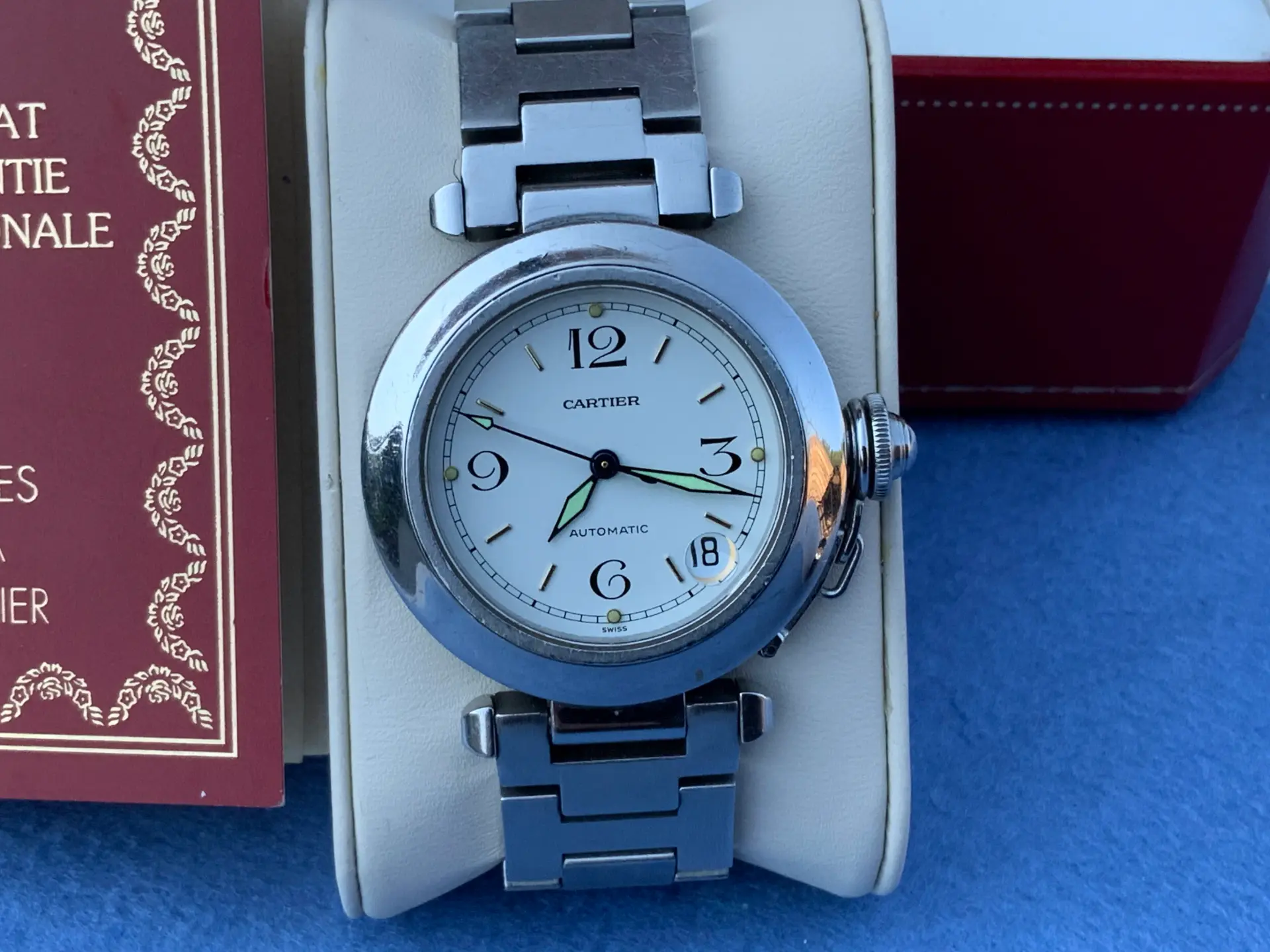 Cartier Pasha C automatic in stainless steel with white dial on steel bracelet