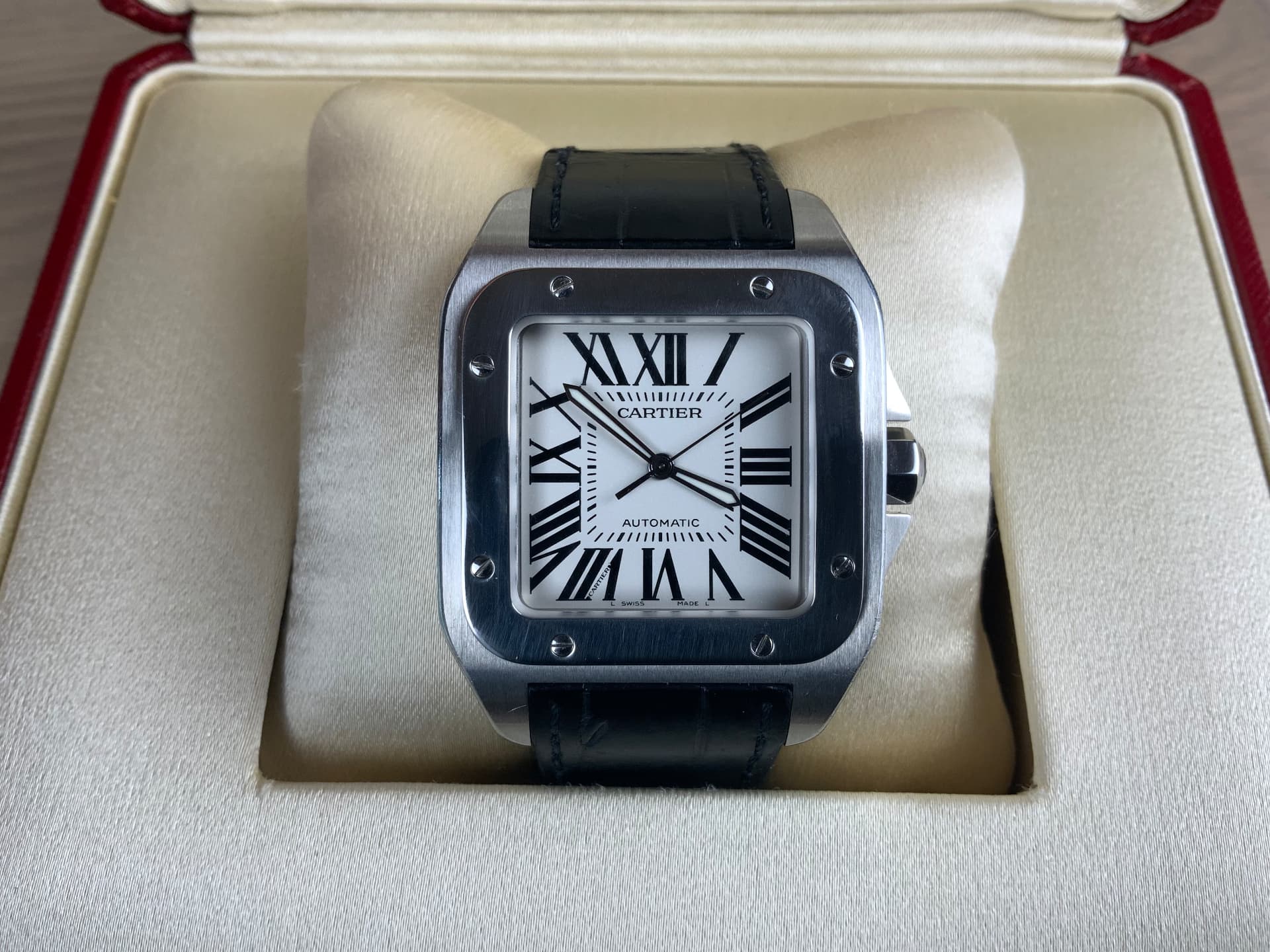 Cartier Santos 100 XL with white Roman-numeral dial in stainless steel