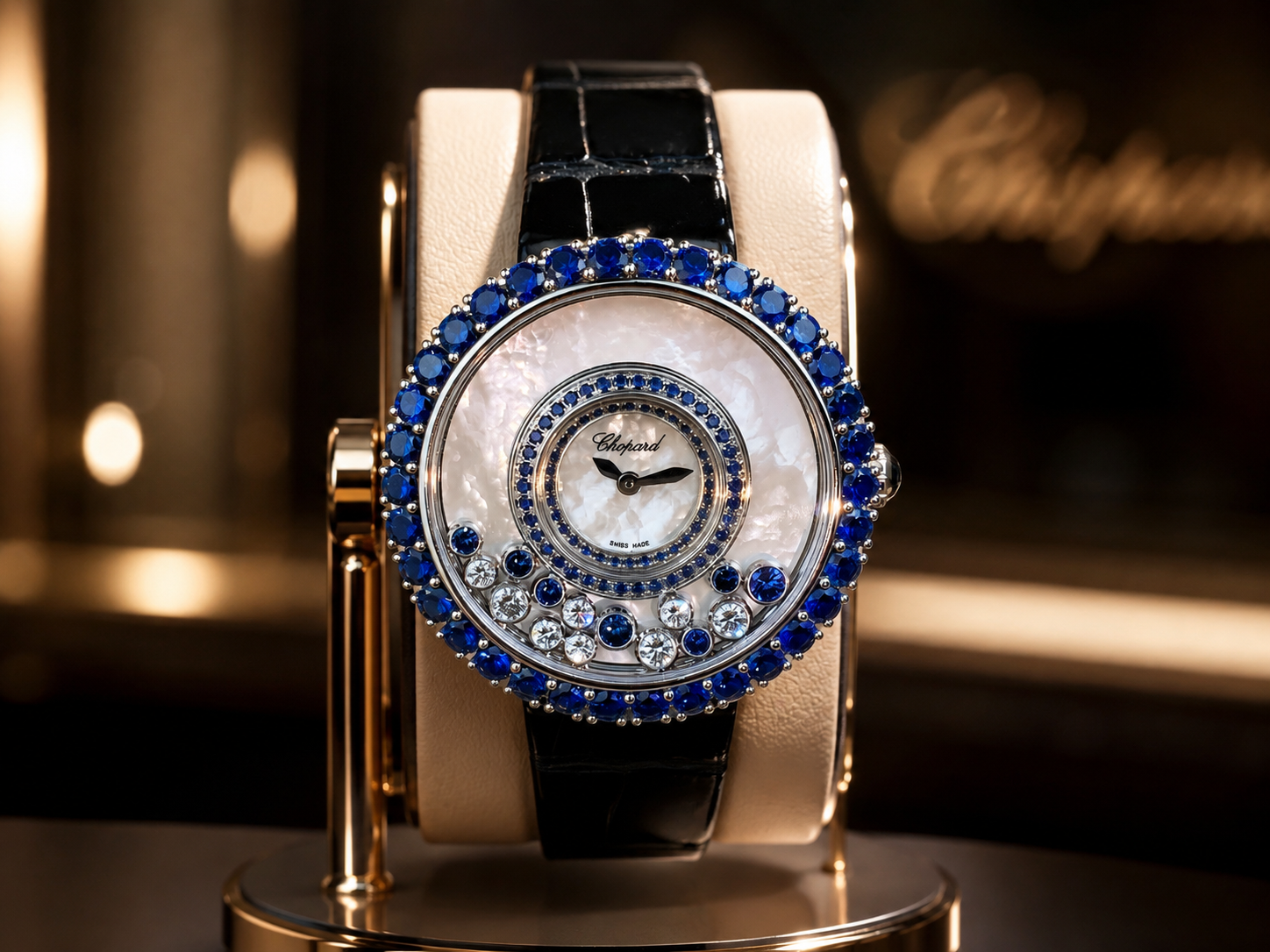 Chopard Happy Diamonds Joaillerie Blue Dream with blue sapphires and mother-of-pearl dial