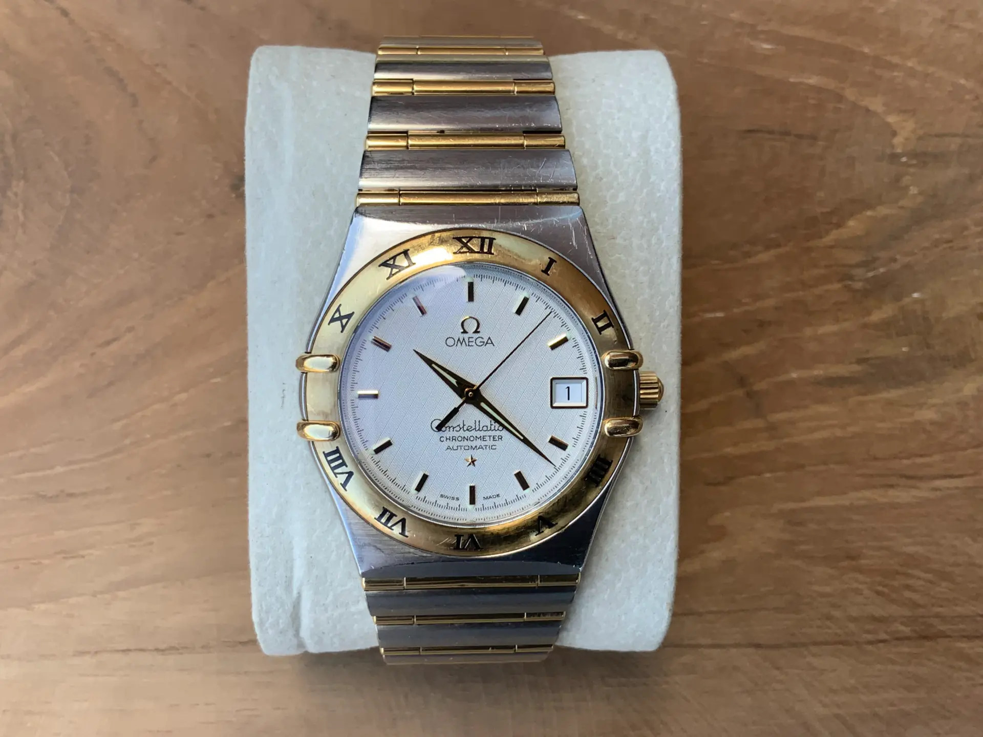 Omega Constellation automatic chronometer in steel and gold with white dial
