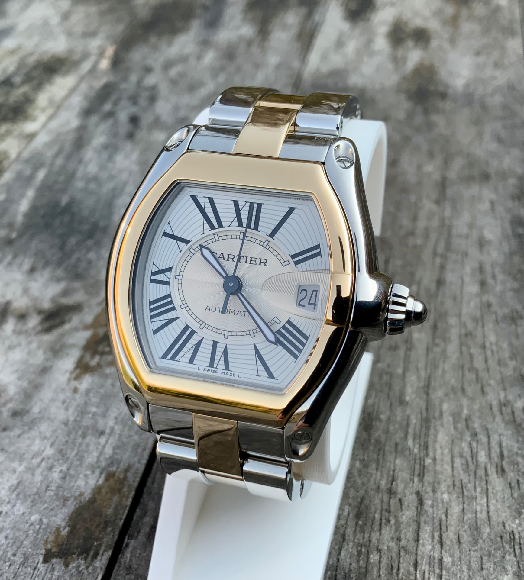 Cartier Roadster automatic in steel and yellow gold on two-tone bracelet